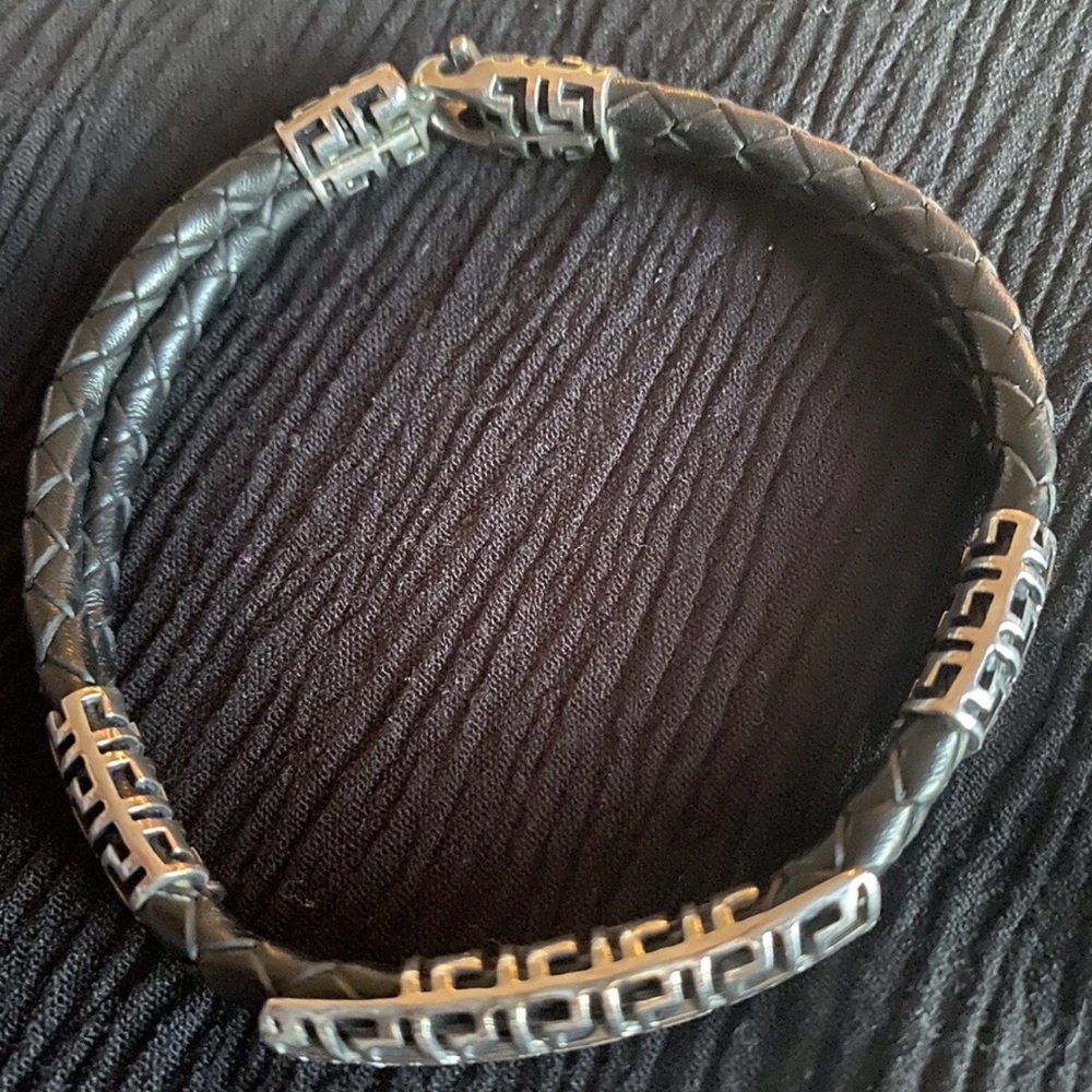 925 Sterling Silver Turkish Handmade Leather Bracelet 15.7 Gr - Picture 2 of 5